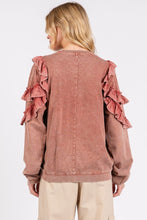 Load image into Gallery viewer, Mittoshop Ruffled Mineral Washed Round Neck Long Sleeve Sweatshirt