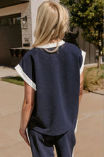 Load image into Gallery viewer, OH Texture Contrast Trim Round Neck Cap Sleeve Top and Pants Set