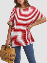 Load image into Gallery viewer, Contrast Striped Round Neck Half Sleeve T-Shirt