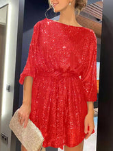 Load image into Gallery viewer, Sequin Tie Waist Long Sleeve Mini Dress