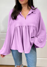 Load image into Gallery viewer, Corded Johnny Collar Long Sleeve Babydoll Blouse