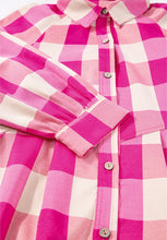 Load image into Gallery viewer, Ruched Plaid Three-Quarter Sleeve Shirt Dress