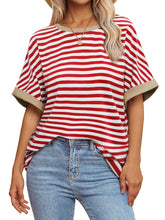 Load image into Gallery viewer, Contrast Striped Round Neck Half Sleeve T-Shirt