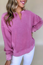 Load image into Gallery viewer, Notched Drop Shoulder Long Sleeve Sweatshirt
