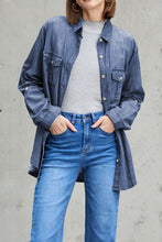 Load image into Gallery viewer, Pocketed Collared Neck Long Sleeve Denim Top