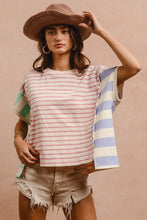 Load image into Gallery viewer, BiBi Slit Exposed Seam Striped Round Neck Short Sleeve T-Shirt