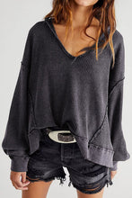 Load image into Gallery viewer, Waffle-Knit Notched Long Sleeve Sweatshirt