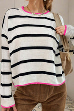 Load image into Gallery viewer, Striped Round Neck Drop Shoulder Sweater