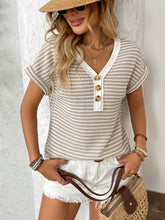 Load image into Gallery viewer, Striped V-Neck Short Sleeve T-Shirt