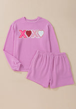 Load image into Gallery viewer, Valentine’s Day XOXO Heart Sequin Corded Long Sleeve Top and Shorts Set