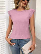 Load image into Gallery viewer, Lace Detail Round Neck Cap Sleeve Top