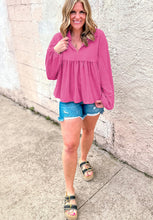 Load image into Gallery viewer, Corded Johnny Collar Long Sleeve Babydoll Blouse