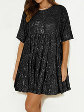 Load image into Gallery viewer, Sequin Round Neck Half Sleeve Mini Dress