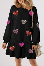 Load image into Gallery viewer, Sequin Heart Round Neck Long Sleeve Mini Dress
