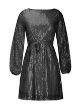 Load image into Gallery viewer, Sequin Tie Waist Long Sleeve Mini Dress
