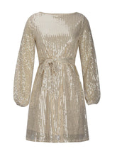 Load image into Gallery viewer, Sequin Tie Waist Long Sleeve Mini Dress
