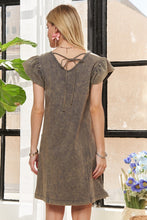 Load image into Gallery viewer, ADORA Mineral Washed V-Neck Ruffled Cap Sleeve Dress