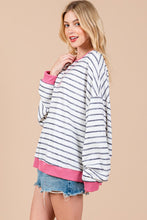 Load image into Gallery viewer, Ces Femme Striped Round Neck Drop Shoulder Sweatshirt