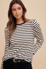 Load image into Gallery viewer, Annie Wear Striped Round Neck Puff Sleeve French Terry Top