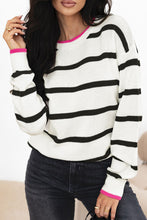 Load image into Gallery viewer, Striped Round Neck Drop Shoulder Sweater