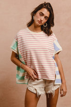 Load image into Gallery viewer, BiBi Slit Exposed Seam Striped Round Neck Short Sleeve T-Shirt