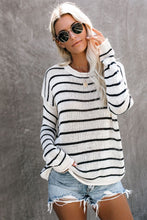 Load image into Gallery viewer, Striped Round Neck Drop Shoulder Sweater