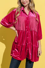 Load image into Gallery viewer, And The Why Fringe Detailed Velvet Shirt Dress