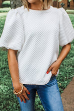 Load image into Gallery viewer, Textured Round Neck Puff Sleeve Blouse