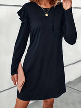 Load image into Gallery viewer, Ruffled Round Neck Long Sleeve Mini Dress