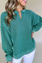 Load image into Gallery viewer, Notched Drop Shoulder Long Sleeve Sweatshirt
