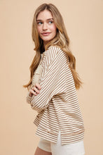 Load image into Gallery viewer, Annie Wear Striped Button Detail Long Sleeve Polo Top