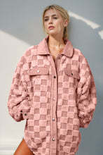 Load image into Gallery viewer, Double Take Button Up Fuzzy Checkered Shacket