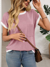 Load image into Gallery viewer, Contrast Trim Round Neck Short Sleeve T-Shirt