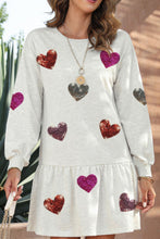 Load image into Gallery viewer, Sequin Heart Round Neck Long Sleeve Mini Dress