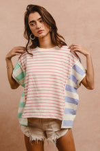 Load image into Gallery viewer, BiBi Slit Exposed Seam Striped Round Neck Short Sleeve T-Shirt