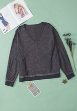 Load image into Gallery viewer, Waffle-Knit Notched Long Sleeve Sweatshirt