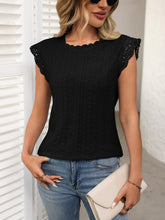 Load image into Gallery viewer, Lace Detail Round Neck Cap Sleeve Top