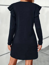 Load image into Gallery viewer, Ruffled Round Neck Long Sleeve Mini Dress