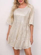 Load image into Gallery viewer, Sequin Round Neck Half Sleeve Mini Dress