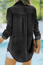 Load image into Gallery viewer, Pocketed Collared Neck Long Sleeve Denim Top