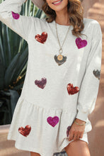 Load image into Gallery viewer, Sequin Heart Round Neck Long Sleeve Mini Dress