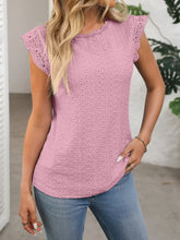 Load image into Gallery viewer, Lace Detail Round Neck Cap Sleeve Top