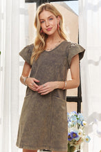 Load image into Gallery viewer, ADORA Mineral Washed V-Neck Ruffled Cap Sleeve Dress