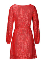 Load image into Gallery viewer, Sequin Tie Waist Long Sleeve Mini Dress