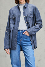 Load image into Gallery viewer, Pocketed Collared Neck Long Sleeve Denim Top
