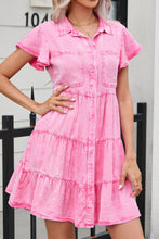 Load image into Gallery viewer, Collared Neck Button Down Mini Denim Dress