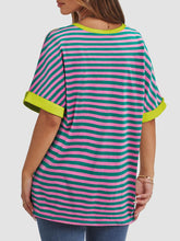 Load image into Gallery viewer, Contrast Striped Round Neck Half Sleeve T-Shirt
