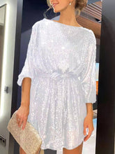 Load image into Gallery viewer, Sequin Tie Waist Long Sleeve Mini Dress