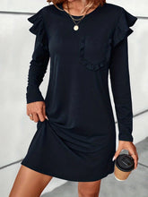 Load image into Gallery viewer, Ruffled Round Neck Long Sleeve Mini Dress