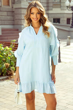 Load image into Gallery viewer, Ruffled Striped Notched Mini Dress